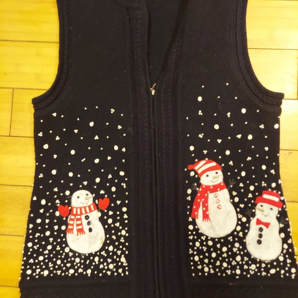 coldwater creek happy snowmen xmas vest large - Picture 4 of 4